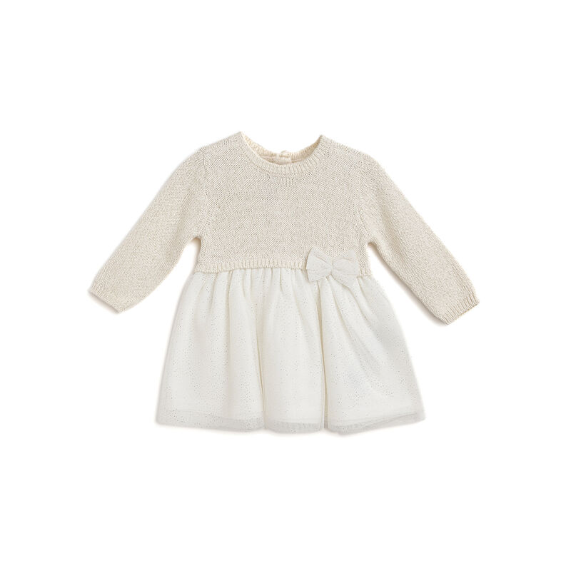 Girls Light Natural Embellished Long Sleeve Dress image number 0